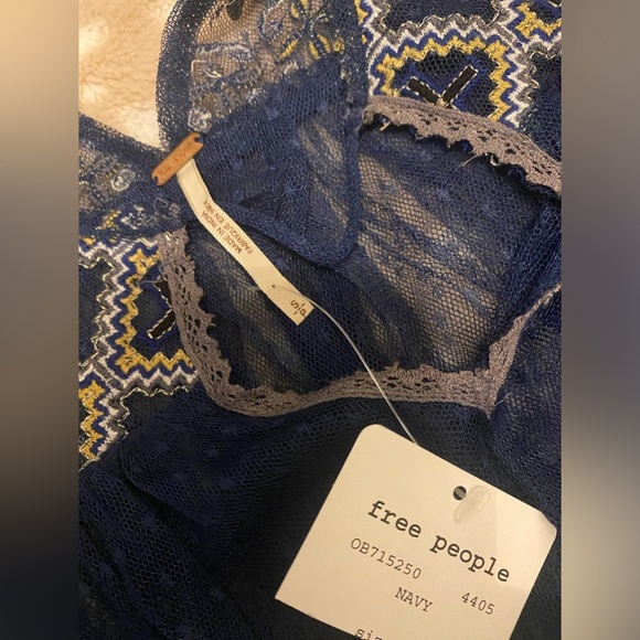 Free People Joyride Sheer Top Blue Mesh Embroidered NWT - Picture 4 of 5